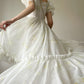 Aconiconi Luxury Off White floral print Puff Sleeve French cottaage bridal Dress- Yurui Chuning