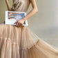 Aconiconi Elegant High Waist Ruffle Mesh Princess Long midi layered Skirt- Quiet Shadow Quicksand