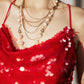 DOLLY Elegant Red French Sleeveless Sequin Backless Long Cocktail Dress-Quin