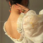 Aconiconi Luxury Off White floral print Puff Sleeve French cottaage bridal Dress- Yurui Chuning