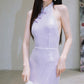 DOLLY Purple Chinese Style Hater Neck Button Sequin Long Wedding Guest Dress-Mama