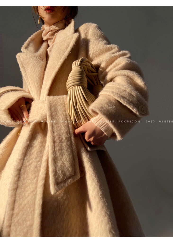 Aconiconi｜Galan Sumu long-haired high-grade woolen long coat- Kalanchoe