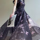 Aconiconi Elegant ButterFly Print Short Sleeve Long Swing Dress- Butterfly Phantom