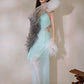 DOLLY Elegant Mint Sleeveless Slim Fit Halter Hollow Long Party Dress-Mint