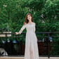 DOLLY Elegant White French Style Lace Satin Long Sleeve Wedding Dress-MEGARA