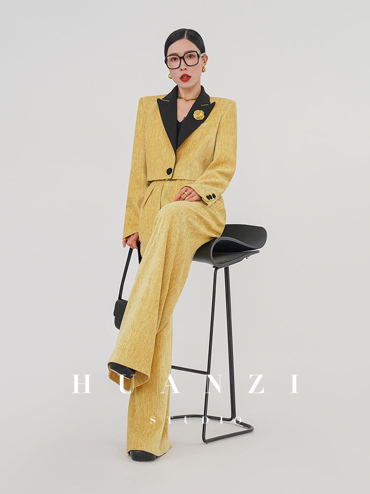 Huanzi herringbone blazer short jacket women's two-piece suit -Iriou