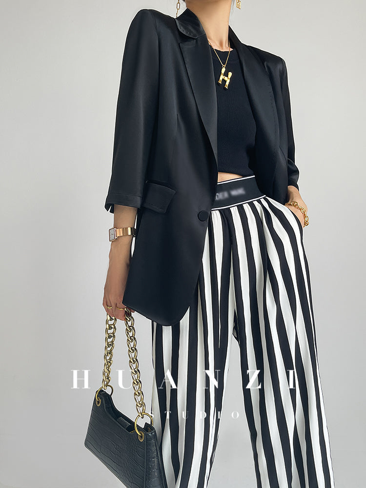 Huanzi high-end striped high-waist wide leg pants - Nuna