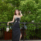 DOLLY Luxury Black Sleeveless Off Shoulder Diamond Tube Top Long Slit Dress-CLAUDIA