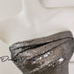 DOLLY Elegant Metallic Gray Sequin Pleated Tube Top-TINA