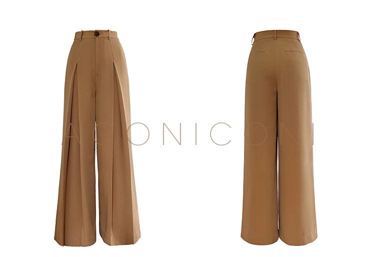 Aconiconi Eleant White Waist Loose Long Straight Suit Dinner Pants- Cloud Steps