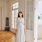 DOLLY Elegant White French Style Lace Satin Long Sleeve Wedding Dress-MEGARA