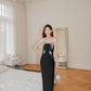 DOLLY Luxury Black Sleeveless Off Shoulder Diamond Tube Top Long Slit Dress-CLAUDIA