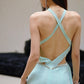 DOLLY Elegant Mint Sleeveless Slim Fit Halter Hollow Long Party Dress-Mint