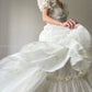 Aconiconi Luxury Off White floral print Puff Sleeve French cottaage bridal Dress- Yurui Chuning