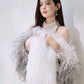 DOLLY High End Gray and White Russian Style High Grade Fluffy Feather Shawl-BENI