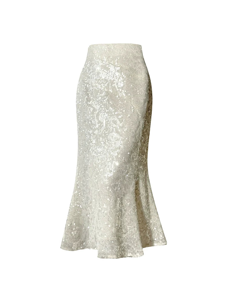 Aconiconi Luxury  Sequin Mermaid White/Black Long Skirt- Mermaid's Tears