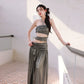 DOLLY Elegant Metallic Gray Skin Revealing Tube Top Long Dinner Dress-NIKITA