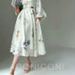 Aconiconi French Floral Print Puff Sleeve Wedding Guest Dress- Lily of the Valley Whisper