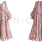 Aconiconi Elegant Floral french Print V-Neck Long Puff Sleeve Loose Waist vacation Dress - Flowery Love