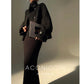 Black night wool two-piece coat jacket skirt - Utopia moonlit