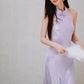 DOLLY Purple Chinese Style Hater Neck Button Sequin Long Wedding Guest Dress-Mama