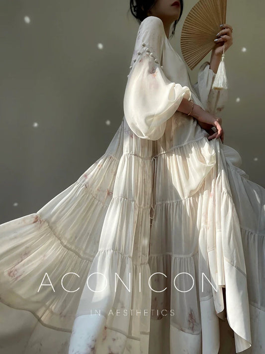 Aconiconi Bohemia Lantern Sleeve Loose vacation chiffon long dress - Huanxi dream