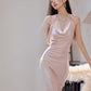 DOLLY Luxury Rose Stain Sleeveless Backless Pleated Long Banquet Dress-Fago