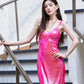 DOLLY Elegant Pink Barbie V-Neck Sleeveless Sequin Long Party Dress-JOY