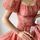 Aconiconi Luxury Square neck Short Puff Sleeve A-Line Short Dress- Sunset Rose Starry