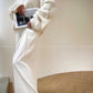 Aconiconi Eleant White Waist Loose Long Straight Suit Dinner Pants- Cloud Steps