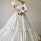 Aconiconi Luxury Off White floral print Puff Sleeve French cottaage bridal Dress- Yurui Chuning