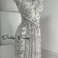 DOLLY High End White silver Glitter Deep V-Neck High Waist Long Party Dress-Xen