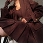 Aconiconi Girl Full wool French long sleeve Blazer pleated skirt - Maillard