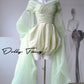 DOLLY High End Green ombre Off Shoulder Puff Sleeves Pleated Tutu Dress- Tulip