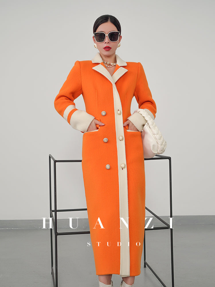 Huanzi custom high-grade orange double-sided cashmere wool autumn winter coat - Cirre