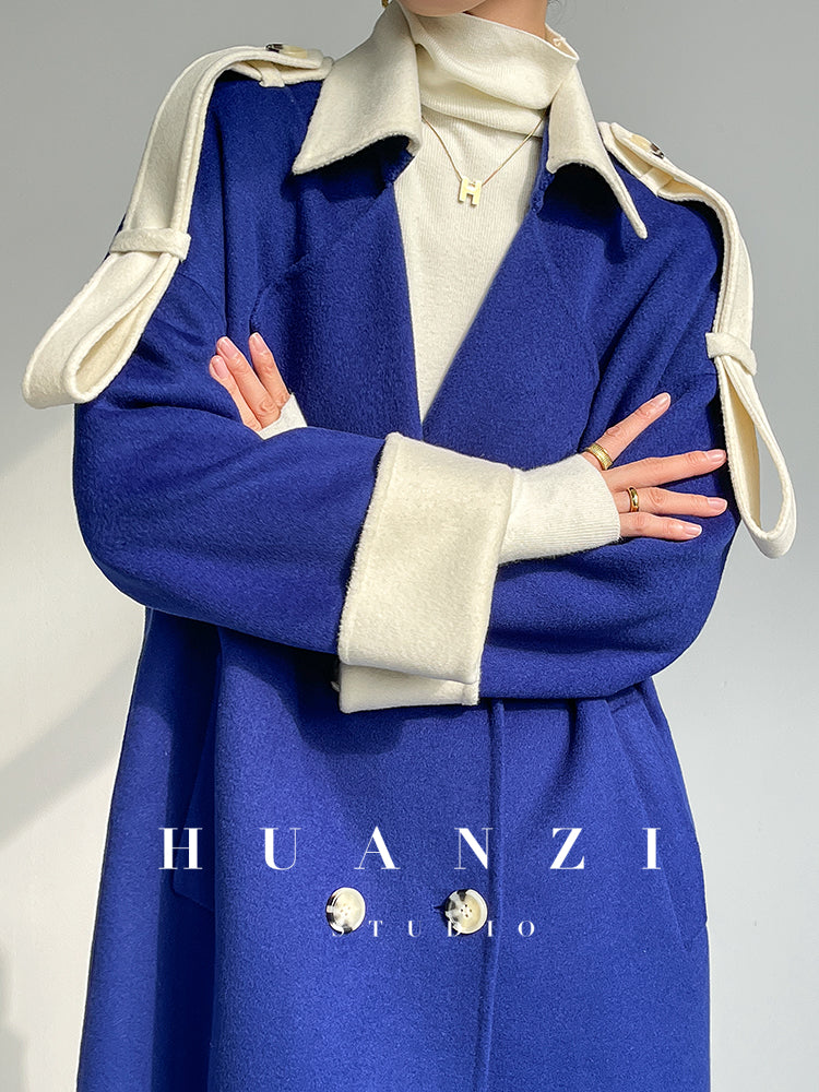 Huanzi high-end blue double-sided cashmere women 's wool coat - Marumi