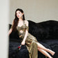 DOLLY Luxury Retro Gold Sleeveless Halter High Waist Long Slit Dress-Goldie