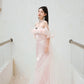 DOLLY Elegant Pastel pink Ruffle Sleeves Long Party Dress- Mina