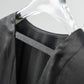 Huanzi high-end satin black V-neck slim pleated dress - Nigoi