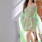 DOLLY High End Green ombre Off Shoulder Puff Sleeves Pleated Tutu Dress- Tulip