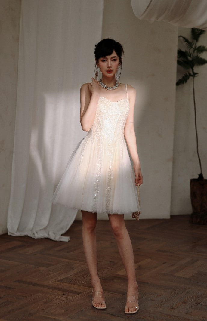 DOLLY Elegant Off White Sleeveless Sequin Long Wedding Guest Dress-Star