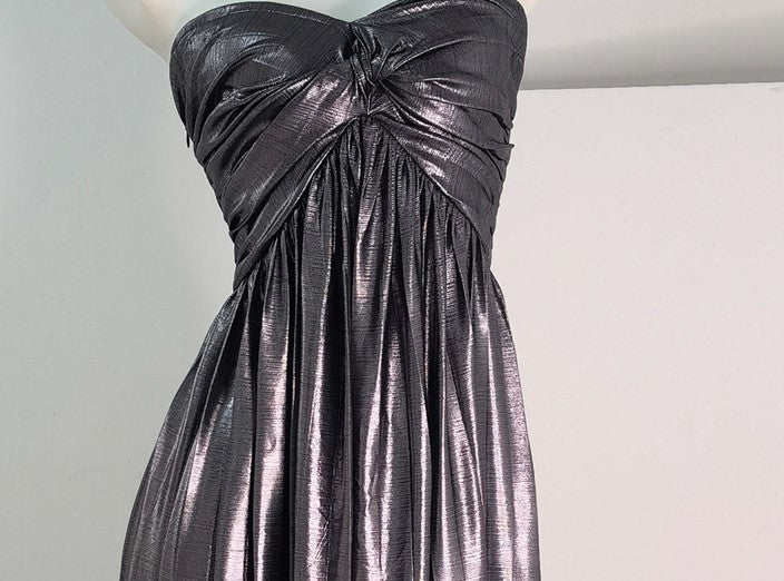 DOLLY Luxury Metallic Ash Pleated Tube Top Long Slit Dress-VIVA