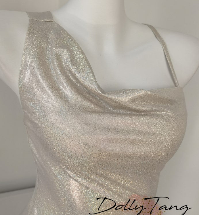 DOLLY Luxury Sliver Sleeveless Glitter Slim Fit Long Banquet Dress-SWATTIE