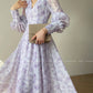 Aconiconi Elegant V-Neck Long Sleeve High Waist Swing tea  Dress- Cloud soaked Wisteria