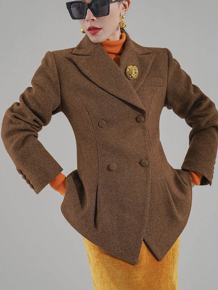 Huanzi  worsted wool high-end vintage British women's autumn winter blazer - Tiwe