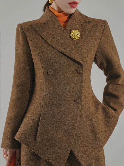 Huanzi  worsted wool high-end vintage British women's autumn winter blazer - Tiwe