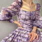 Aconiconi Square Collar Long Sleeve Tea Dress- Amethyst Water