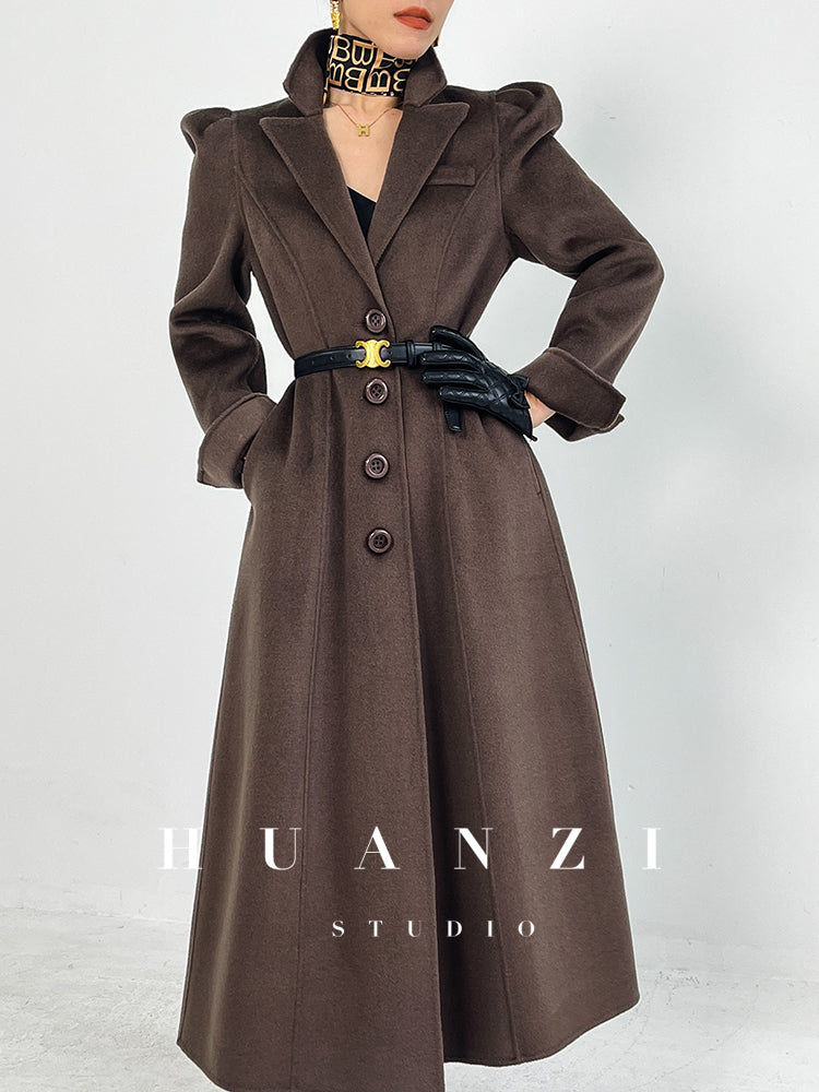 Huanzi French Hepburn style high-end double-sided cashmere wool tweed coat - Siriio