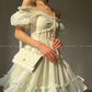 Aconiconi Luxury Off White floral print Puff Sleeve French cottaage bridal Dress- Yurui Chuning