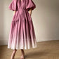 Aconiconi Elegant Grape Gradient V-Neck Puff Sleeve Loose Long Dress- Grape Cotton Cloud